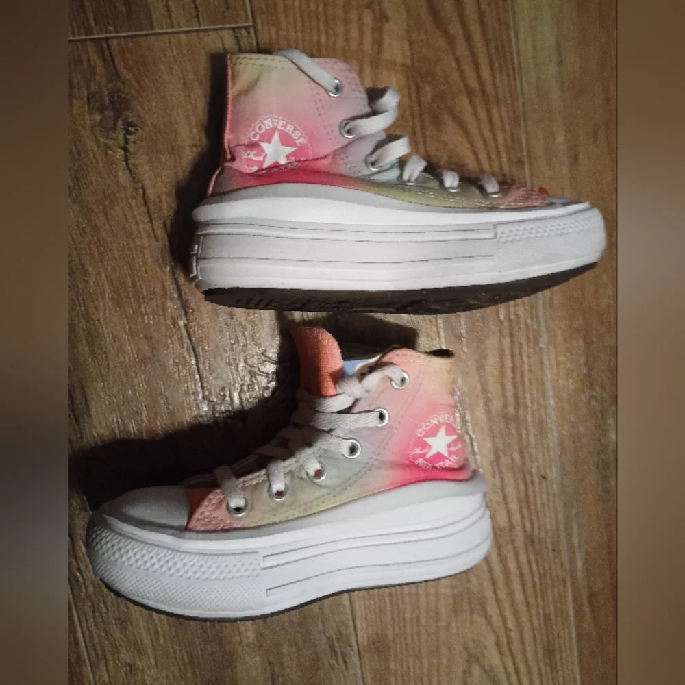 Converse Pink and Green High-Top Sneakers with Chunky Sole - Picture 15 of 16